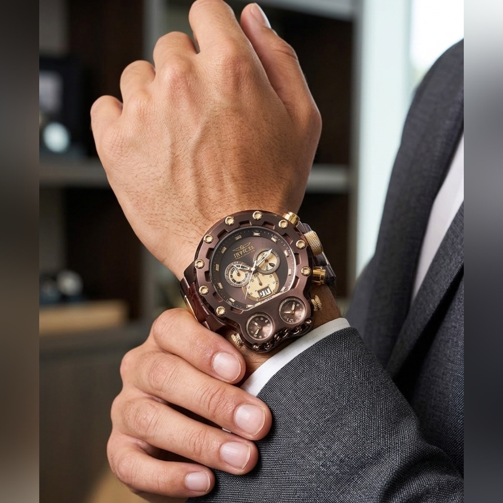 Invicta‎ Reserve Magnum Tria 37551-52mm Swiss Triple Movement Brown/ Gold